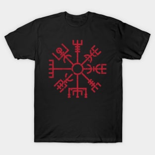 Vegvisir Norse Viking Compass Pagan Wayfinder Red Distressed T-Shirt